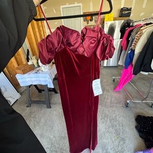 B. Darlin Burgundy Satin Evening Dress